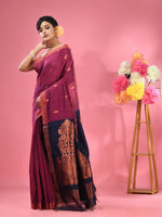 Magenta Cotton Blend Handwoven Saree With Texture Motifs-MA51BCT431270017