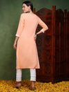 Ahika Women Peach Viscose Rayon Solid Embroidered Chikankari Straight Kurta