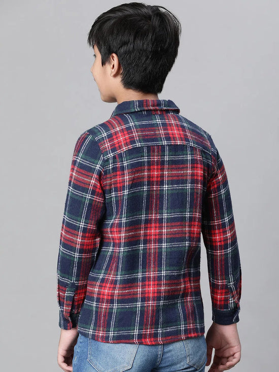 Kids Boy Multicolor Brush Check Full Sleeve Buttoned Cotton Shirt-W23623BSH001