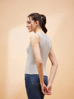 Women Grey Rib Sleeveless Top