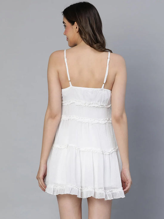 Spellbound white ruffled women nightwear dress