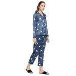 Smarty Pants Women's Silk Satin Dark Blue Color Hallowen Print Full Sleeves Night Suit