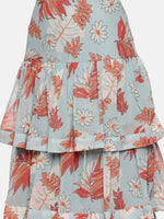 Floral Light Blue Tiered Skirt-17376