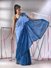 Peacock Blue Cotton Saree With Stripes Pattern Sequine Work-MA55CT06500132