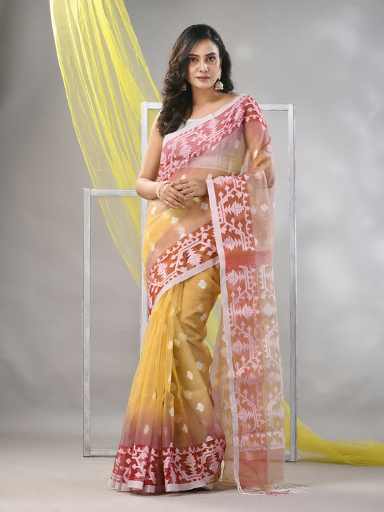 Beige Muslin Saree With Jamdani Designs-MA57MS331760015