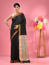 Black Cotton Blend Handwoven Saree With Jute Weaving Pallu-MA51BCT431930035