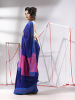 Blue Cotton Saree With Zari Stripe Border-MA55CT06520024