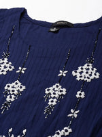 Women's Navy Blue Embellished Straight Kurta-SKC-3222-Navyblue