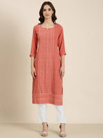 Women Peach Embellished Straight Kurta-SKC-1245-Peach