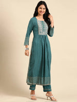 Women's Teal Printed Kurta Set-BCSK-1525-Teal