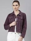 Women Violet Solid Denim Jacket-GZ-5598-Violet