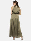 Solid Olive Halter Maxi Dress-17299