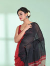 Black Patli Pallu Cotton Saree With Texture Design-MA59CT06570024