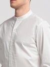 Men Mandarin Collar Solid White Casual Shirt-VERGE-2212-White