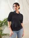 Women Black Frill Detail Shirt Style Blouse