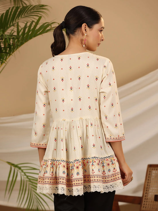 Juniper Women Ivory Rayon Printed Peplum Tunic