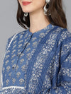 Ahika Women Blue Cotton Printed Straight Kurta Palazzo Set With Dupatta