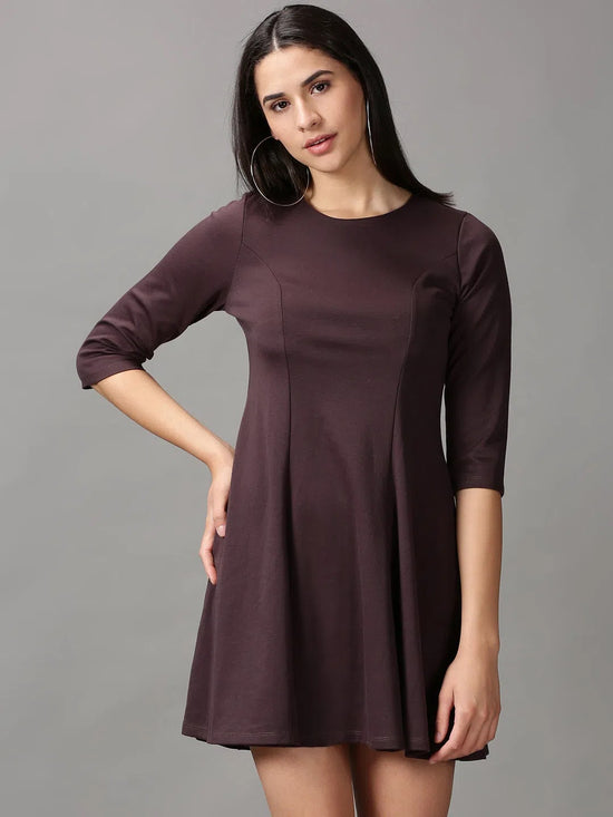 Women's Brown Solid A-Line Dress-DQ-16-695-D-Coffeebrown