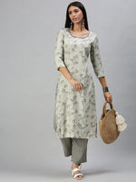 Women's Grey Printed Kurta Sets-RF1403-Grey