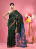 Green Cotton Blend Handwoven Saree With Texture Motifs-MA51BCT431270020