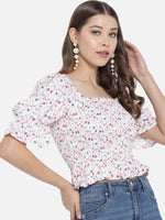 White Floral Smoking Top