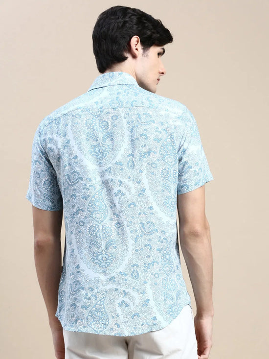 Men Blue Floral Casual Shirt-GEORGE-1636-Blue