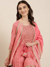 Women Coral Floral Kurta Set-GW-3664-Coral