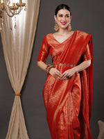 Saree Mall Women's  Blend Red Woven Design Designer Saree With Blouse Piece-15ALEKHA1501