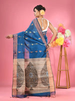 Sapphire Blue Cotton Blend Handwoven Saree With Jute Weaving Pallu-MA51BCT431930031