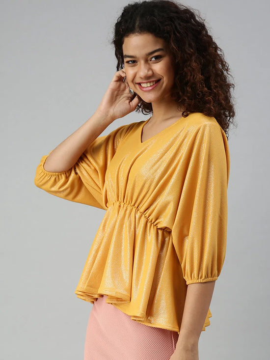 Women Mustard Solid Peplum Top-AE-10206-Mustard