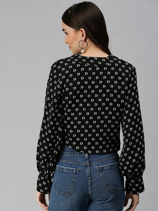 Women's Black Printed Tops-AE-10309-Blackwhite