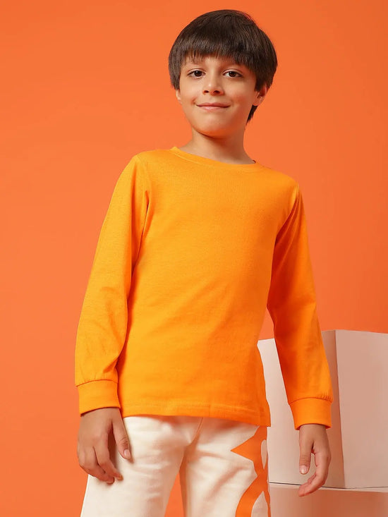 Tales & Stories Boys Orange Cotton Regular Full Sleeve Solid T-shirt