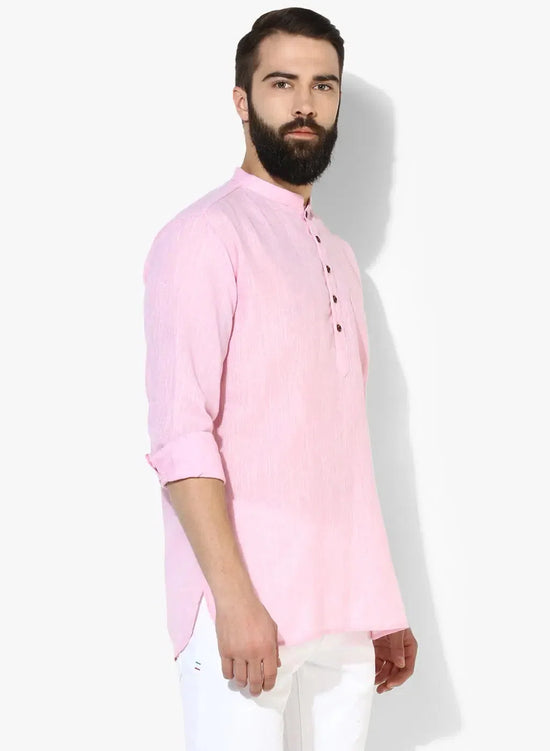 Hangup Men Slim Solid Men's Indian Wear-BabyPinkKurta