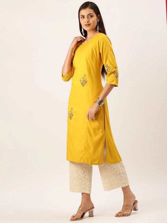 Women's Mustard Solid Straight Kurta-DF-1208-Mustard