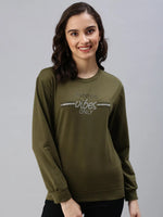 Women's Green Solid SweatShirt-AN-09-Olive