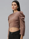 Women Taupe Solid Top-AE-7033-Taupe