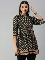 Women's Black Floral A-Line Kurti-RF-1463-Black