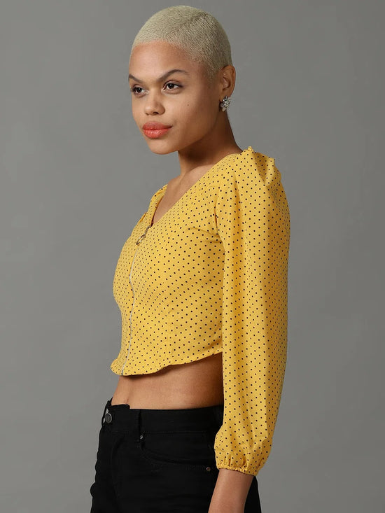 Women's Yellow Printed Top-AE-10549-Yellow