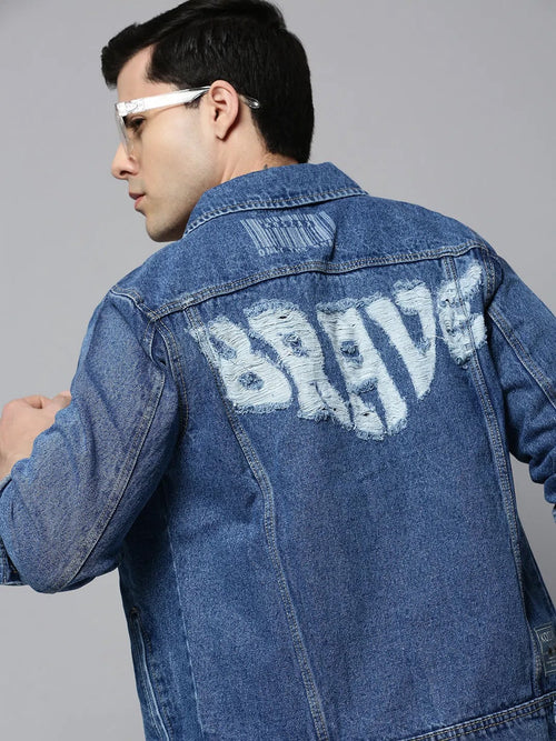 Men Blue Solid Denim Jacket-KZ-12061-Blue