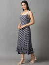 Women's Grey Polka Dots Fit and Flare Dress-AE-15703-Grey