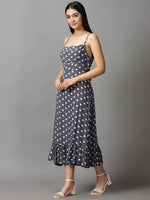 Women's Grey Polka Dots Fit and Flare Dress-AE-15703-Grey