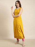 Women Anarkali Mustard Floral Kurta Comes With Overcoat-AT-JK-1158-Mustard