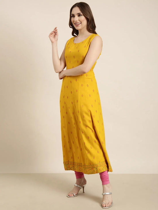 Women Anarkali Mustard Floral Kurta Comes With Overcoat-AT-JK-1158-Mustard