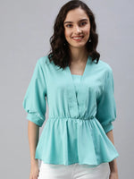 Women's Blue Solid Top-SH-6195-Turquoiseblue