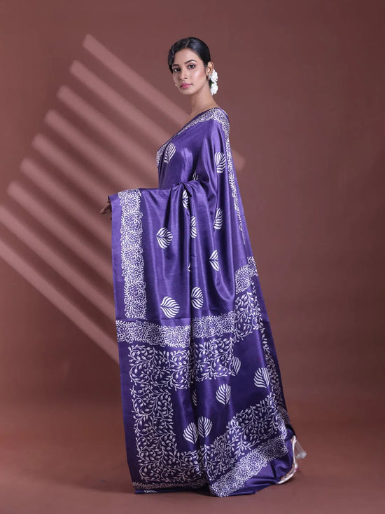 Navy Blue Silk Soft Saree With Texture Print-MA60BSL01400057