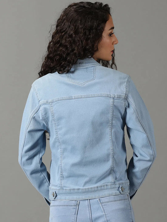 Women's Blue Solid Denim Jacket-LT-JKT-105372-1-Blue