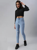 Women's Black Polka Dots Crop Top-AE-7036-Black