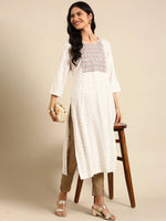 Women's Off White Printed Straight Kurta-AT-A-730-Offwhite