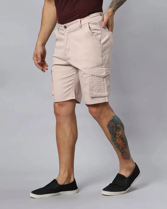 Solid Stretchable Shorts with 6 pockets-Beige-HCS6011-30