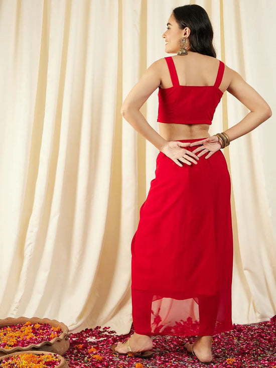 Crop Top with Draped Skirt And Cape in Red Color